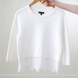 J. Crew white 100% cotton shirt top sweater floral eyelet embroidery hem medium